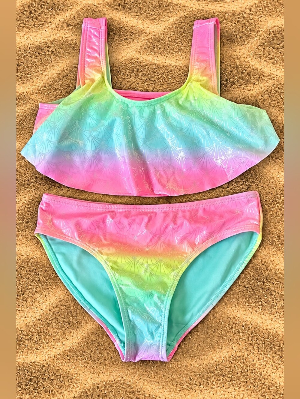 wonder nation Rainbow Gradient Ruffle Tankini - Pink, Teal, Yellow